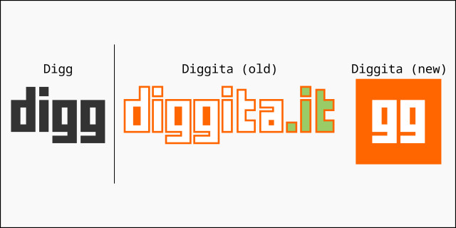 Comparison between reconstructions of the Digg logo on the left, and two Diggita logos on the right. Fair use.